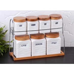 7'li Porselen Ahşap Kapak Askılı Baharat