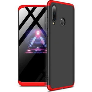 Huawei P30 Lite Kılıf Zore 360 Tam Koruma 3 Parça Ays Kapak Siyah - Kırmızı
