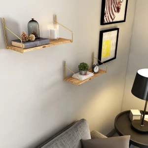 Duvar Rafı Kitaplık Mutfak Banyo Altın Renk 3'lü Set
