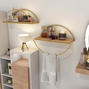 Duvar Rafı Kitaplık Mutfak Banyo Altın Renk Elips 2'li Set
