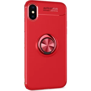 Tekno Grup Apple iPhone XR Kılıf Ultra Korumalı Yüzüklü Manyetik Ravel Silikon Kırmızı + Cam Ekran Koruyucu
