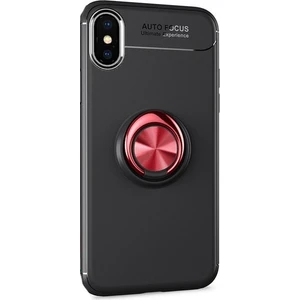 Tekno Grup Apple iPhone XR Kılıf Ultra Korumalı Yüzüklü Manyetik Ravel Silikon Siyah - Kırmızı + Cam Ekran Koruyucu