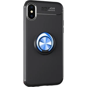 Tekno Grup Apple iPhone XR Kılıf Ultra Korumalı Yüzüklü Manyetik Ravel Silikon Siyah - Mavi + Cam Ekran Koruyucu