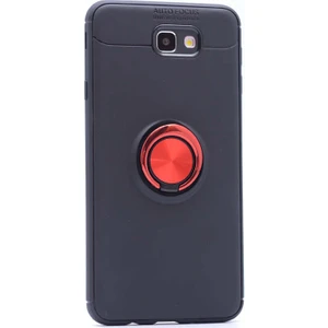 Tekno Grup Samsung Galaxy J7 Prime 2 Kılıf Ultra Korumalı Yüzüklü Manyetik Ravel Silikon Siyah - Kırmızı + Cam Ekran Koruyucu