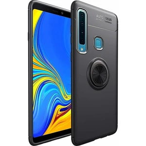 Tekno Grup Samsung Galaxy A9 2018 Kılıf Ultra Korumalı Yüzüklü Manyetik Ravel Silikon Siyah + Cam Ekran Koruyucu