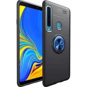 Tekno Grup Samsung Galaxy A9 2018 Kılıf Ultra Korumalı Yüzüklü Manyetik Ravel Silikon Siyah - Mavi + Cam Ekran Koruyucu