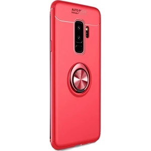 Tekno Grup Samsung Galaxy S9 Kılıf Ultra Korumalı Yüzüklü Manyetik Ravel Silikon Kırmızı + Tam Kaplayan 3D Cam Ekran Koruyucu
