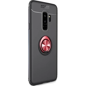 Tekno Grup Samsung Galaxy S9 Kılıf Ultra Korumalı Yüzüklü Manyetik Ravel Silikon Siyah - Kırmızı + Tam Kaplayan 3D Cam Ekran Koruyucu