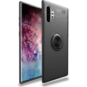 Tekno Grup Samsung Galaxy Note 10 Plus Kılıf Ultra Korumalı Yüzüklü Manyetik Ravel Silikon Siyah + Tam Kaplayan 3D Cam Ekran Koruyucu