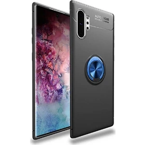 Tekno Grup Samsung Galaxy Note 10 Plus Kılıf Ultra Korumalı Yüzüklü Manyetik Ravel Silikon Siyah - Mavi + Tam Kaplayan 3D Cam Ekran Koruyucu