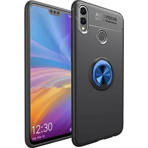 Tekno Grup Honor 8C Kılıf Ultra Korumalı Yüzüklü Manyetik Ravel Silikon Siyah - Mavi + Cam Ekran Koruyucu