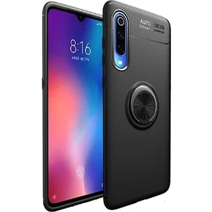 Tekno Grup Xiaomi Mi 9 Lite Kılıf Ultra Korumalı Yüzüklü Manyetik Ravel Silikon Siyah + Cam Ekran Koruyucu