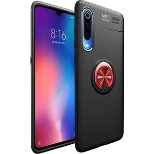 Tekno Grup Xiaomi Mi 9 Lite Kılıf Ultra Korumalı Yüzüklü Manyetik Ravel Silikon Siyah - Kırmızı + Cam Ekran Koruyucu
