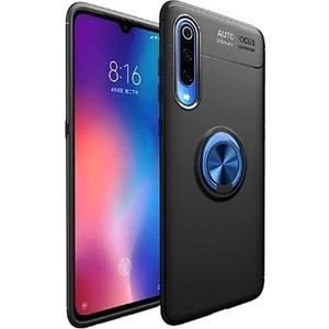 Tekno Grup Xiaomi Mi 9 Lite Kılıf Ultra Korumalı Yüzüklü Manyetik Ravel Silikon Siyah - Mavi + Cam Ekran Koruyucu