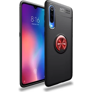 Tekno Grup Xiaomi Mi A3 Kılıf Ultra Korumalı Yüzüklü Manyetik Ravel Silikon Siyah - Kırmızı + Cam Ekran Koruyucu