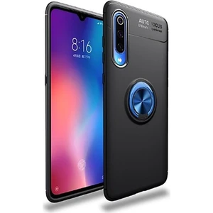 Tekno Grup Xiaomi Mi A3 Kılıf Ultra Korumalı Yüzüklü Manyetik Ravel Silikon Siyah - Mavi + Cam Ekran Koruyucu