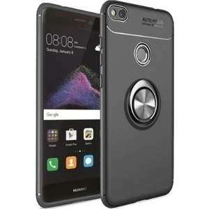 Tekno Grup Huawei P10 Lite Kılıf Ultra Korumalı Yüzüklü Manyetik Ravel Silikon Siyah + Nano Ekran Koruyucu