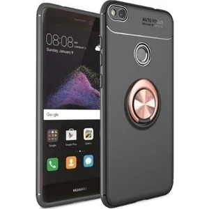 Tekno Grup Huawei P10 Lite Kılıf Ultra Korumalı Yüzüklü Manyetik Ravel Silikon Siyah - Rose + Nano Ekran Koruyucu