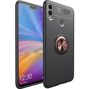 Tekno Grup Honor 8C Kılıf Ultra Korumalı Yüzüklü Manyetik Ravel Silikon Siyah - Rose + Nano Ekran Koruyucu