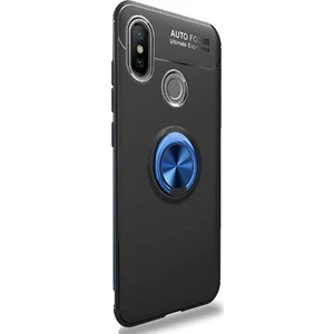 Tekno Grup Xiaomi Mi Max 3 Kılıf Ultra Korumalı Yüzüklü Manyetik Ravel Silikon Siyah - Mavi + Nano Ekran Koruyucu