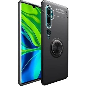 Tekno Grup Xiaomi Mi Note 10 Pro Kılıf Ultra Korumalı Yüzüklü Manyetik Ravel Silikon Siyah + Tam Kaplayan 6D Polimer Nano Ekran Koruyucu