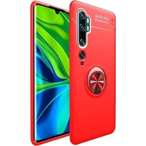 Tekno Grup Xiaomi Mi Note 10 Pro Kılıf Ultra Korumalı Yüzüklü Manyetik Ravel Silikon Kırmızı + Tam Kaplayan 6D Polimer Nano Ekran Koruyucu
