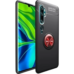 Tekno Grup Xiaomi Mi Note 10 Pro Kılıf Ultra Korumalı Yüzüklü Manyetik Ravel Silikon Siyah - Kırmızı + Tam Kaplayan 6D Polimer Nano Ekran Koruyucu