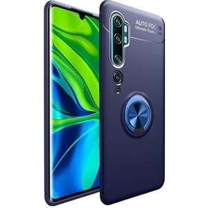 Tekno Grup Xiaomi Mi Note 10 Pro Kılıf Ultra Korumalı Yüzüklü Manyetik Ravel Silikon Lacivert + Tam Kaplayan 6D Polimer Nano Ekran Koruyucu