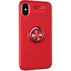Tekno Grup Apple iPhone X/XS Kılıf Ultra Korumalı Yüzüklü Manyetik Ravel Silikon Kırmızı + Tam Kaplayan 5D Cam Ekran Koruyucu