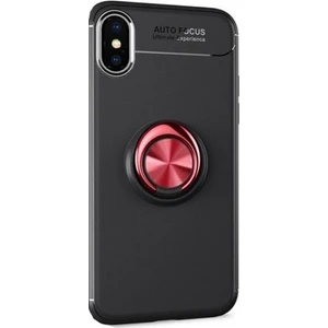 Tekno Grup Apple iPhone X/XS Kılıf Ultra Korumalı Yüzüklü Manyetik Ravel Silikon Siyah - Kırmızı + Tam Kaplayan 5D Cam Ekran Koruyucu