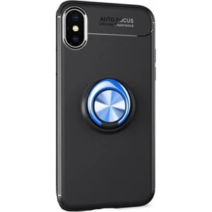 Tekno Grup Apple iPhone X/XS Kılıf Ultra Korumalı Yüzüklü Manyetik Ravel Silikon Siyah - Mavi + Tam Kaplayan 5D Cam Ekran Koruyucu