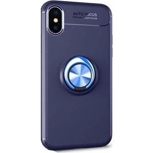 Tekno Grup Apple iPhone X/XS Kılıf Ultra Korumalı Yüzüklü Manyetik Ravel Silikon Lacivert + Tam Kaplayan 5D Cam Ekran Koruyucu