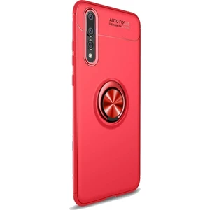 Tekno Grup Huawei P20 Pro Kılıf Ultra Korumalı Yüzüklü Manyetik Ravel Silikon Kırmızı + Tam Kaplayan 5D Cam Ekran Koruyucu