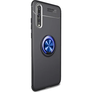 Tekno Grup Huawei P20 Pro Kılıf Ultra Korumalı Yüzüklü Manyetik Ravel Silikon Siyah - Mavi + Tam Kaplayan 5D Cam Ekran Koruyucu