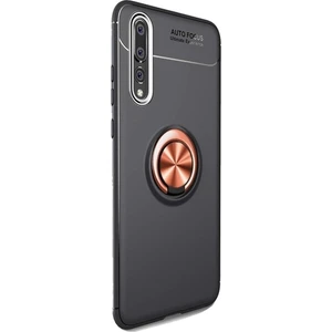 Tekno Grup Huawei P20 Pro Kılıf Ultra Korumalı Yüzüklü Manyetik Ravel Silikon Siyah - Rose + Tam Kaplayan 5D Cam Ekran Koruyucu