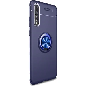 Tekno Grup Huawei P20 Pro Kılıf Ultra Korumalı Yüzüklü Manyetik Ravel Silikon Lacivert + Tam Kaplayan 5D Cam Ekran Koruyucu