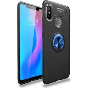 Tekno Grup Xiaomi Redmi Note 7 Kılıf Ultra Korumalı Yüzüklü Manyetik Ravel Silikon Siyah - Mavi + Tam Kaplayan 5D Cam Ekran Koruyucu