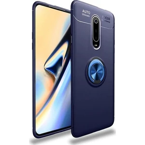 Tekno Grup Xiaomi Redmi 8 Kılıf Ultra Korumalı Yüzüklü Manyetik Ravel Silikon Lacivert + Tam Kaplayan 5D Cam Ekran Koruyucu