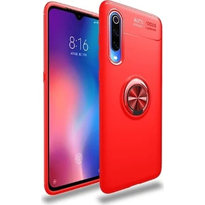 Tekno Grup Xiaomi Mi A3 Kılıf Ultra Korumalı Yüzüklü Manyetik Ravel Silikon Kırmızı + Tam Kaplayan 5D Cam Ekran Koruyucu
