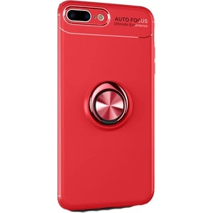 Tekno Grup Apple iPhone 7/8 Kılıf Ultra Korumalı Yüzüklü Manyetik Ravel Silikon Kırmızı + Tam Kaplayan 6D Nano Ekran Koruyucu