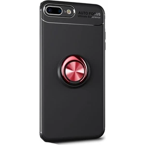 Tekno Grup Apple iPhone 7/8 Kılıf Ultra Korumalı Yüzüklü Manyetik Ravel Silikon Siyah - Kırmızı + Tam Kaplayan 6D Nano Ekran Koruyucu