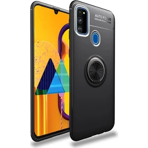 Tekno Grup Samsung Galaxy M30S Kılıf Ultra Korumalı Yüzüklü Manyetik Ravel Silikon Siyah + Tam Kaplayan 6D Nano Ekran Koruyucu