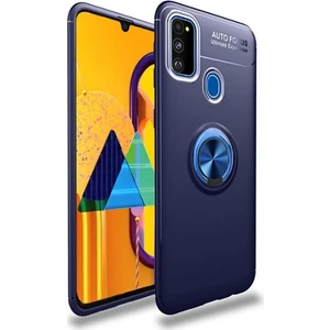 Tekno Grup Samsung Galaxy M30S Kılıf Ultra Korumalı Yüzüklü Manyetik Ravel Silikon Lacivert + Tam Kaplayan 6D Nano Ekran Koruyucu