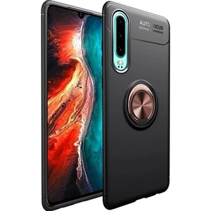 Tekno Grup Huawei P30 Kılıf Ultra Korumalı Yüzüklü Manyetik Ravel Silikon Siyah - Rose + Tam Kaplayan 6D Nano Ekran Koruyucu