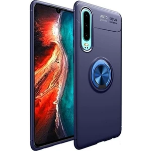 Tekno Grup Huawei P30 Kılıf Ultra Korumalı Yüzüklü Manyetik Ravel Silikon Lacivert + Tam Kaplayan 6D Nano Ekran Koruyucu