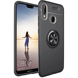 Tekno Grup Huawei Y6 2019 Kılıf Ultra Korumalı Yüzüklü Manyetik Ravel Silikon Siyah + Tam Kaplayan 6D Nano Ekran Koruyucu