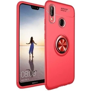 Tekno Grup Huawei Y6 2019 Kılıf Ultra Korumalı Yüzüklü Manyetik Ravel Silikon Kırmızı + Tam Kaplayan 6D Nano Ekran Koruyucu