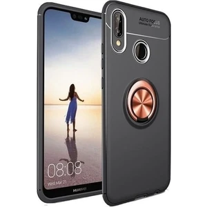 Tekno Grup Huawei Y6 2019 Kılıf Ultra Korumalı Yüzüklü Manyetik Ravel Silikon Siyah - Rose + Tam Kaplayan 6D Nano Ekran Koruyucu