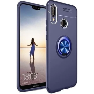 Tekno Grup Huawei Y6 2019 Kılıf Ultra Korumalı Yüzüklü Manyetik Ravel Silikon Lacivert + Tam Kaplayan 6D Nano Ekran Koruyucu