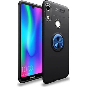 Tekno Grup Huawei Y6S 2019 Kılıf Ultra Korumalı Yüzüklü Manyetik Ravel Silikon Siyah - Mavi + Tam Kaplayan 6D Nano Ekran Koruyucu